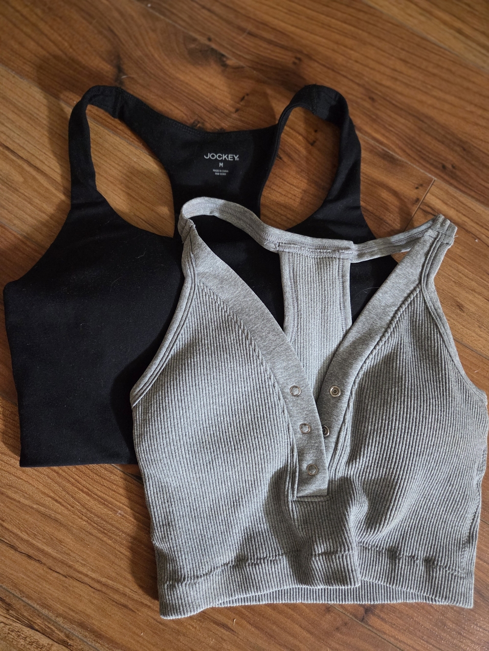 Jockey Black Racerback Crop & Gray Ribbed Henley Tank - Women